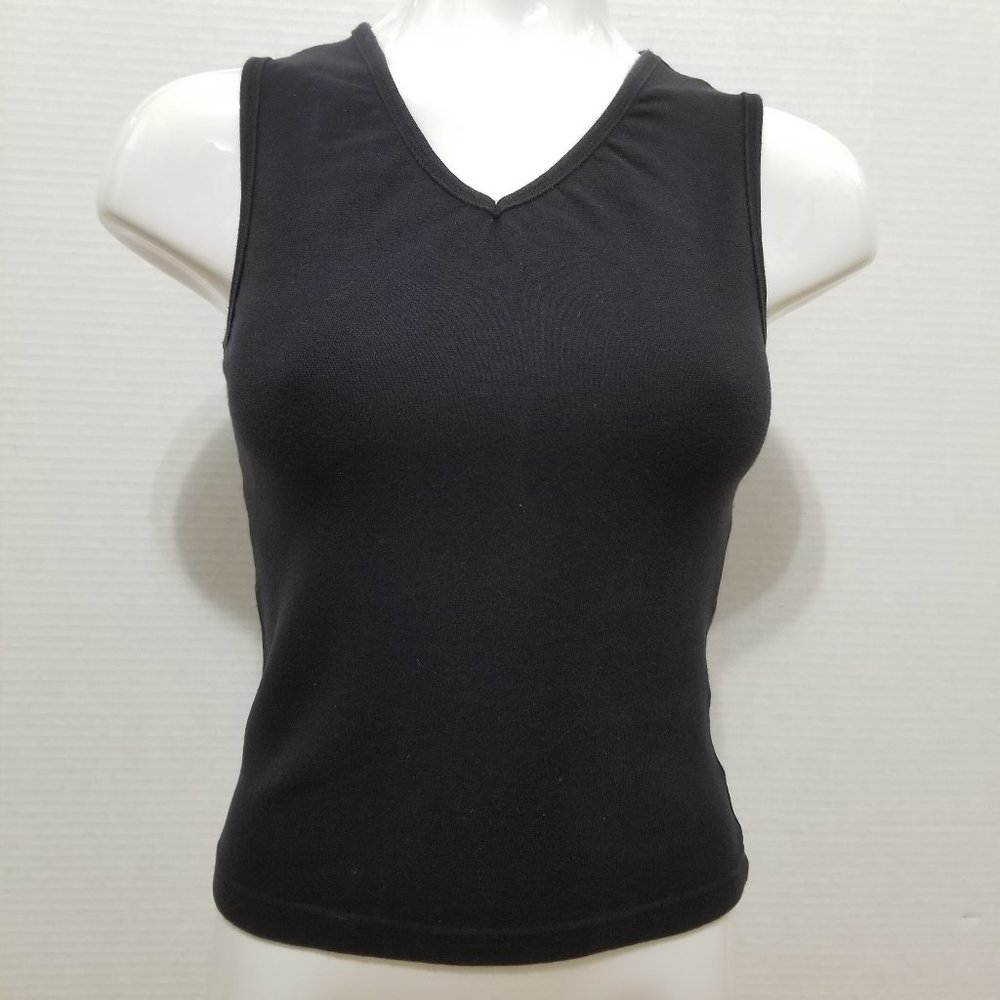 Betty Blue top Large sleeveless tank cami ruched neckline solid v-neck Y2K VTG